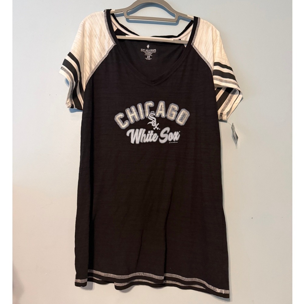 Soft As A Grape Women's 2X Chicago White Sox MLB T-Shirt Dress Black White 2065